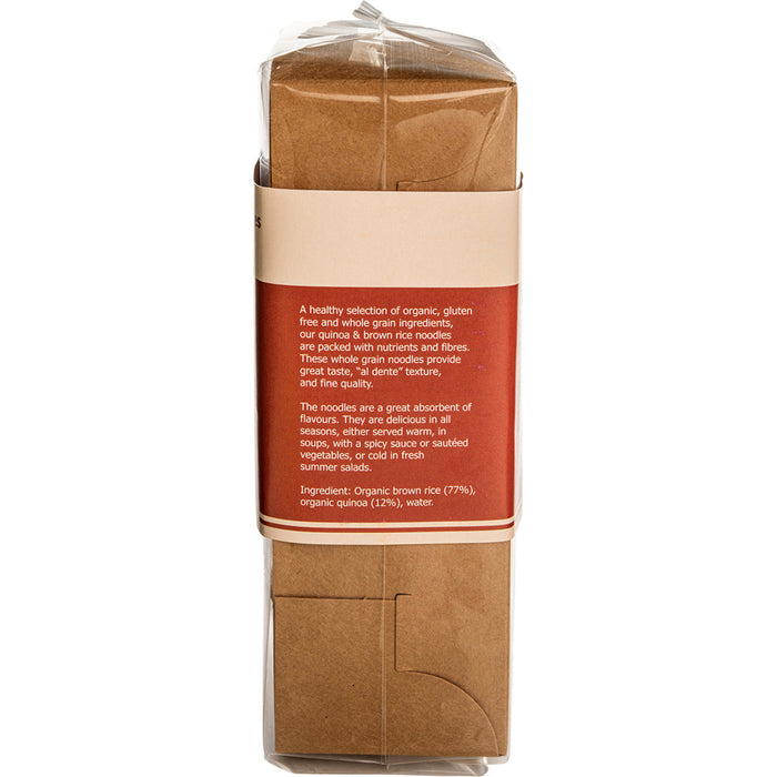 Packaged rice noodles with a label on a white background