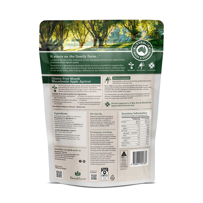 BROOKFARM | Gluten Free Muesli | Macadamia, Apple & Apricot | 950g