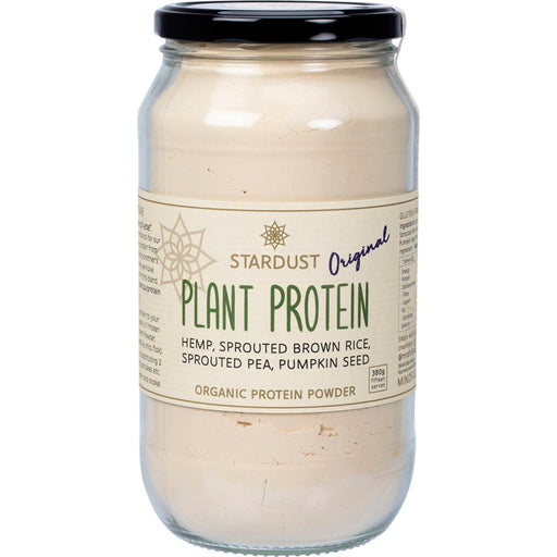 Jar of Stardust Plant Protein on a white background