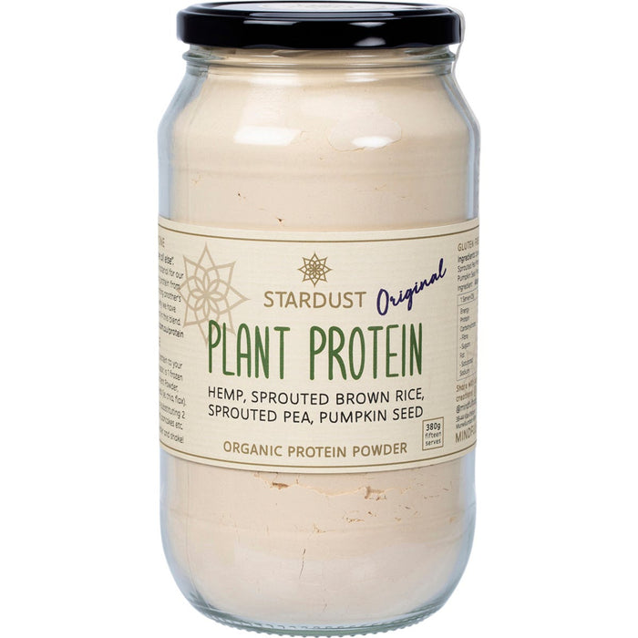 Jar of Stardust Plant Protein on a white background
