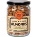 Jar of organic and activated almonds with a 'Mindful Foods Byron Bay' label on a white background