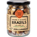 Jar of organic and activated brazils with a Mindful Foods label on a white background
