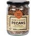 Jar of organic and activated pecans with Mindful Foods label on a white background