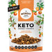 Keto gourmet granola package with orange and macadamia nuts on a white background