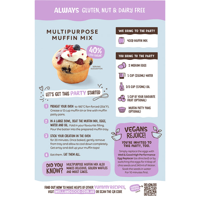 WELL & GOOD | Multipurpose Muffin Mix - 40% Less Sugar | 400g