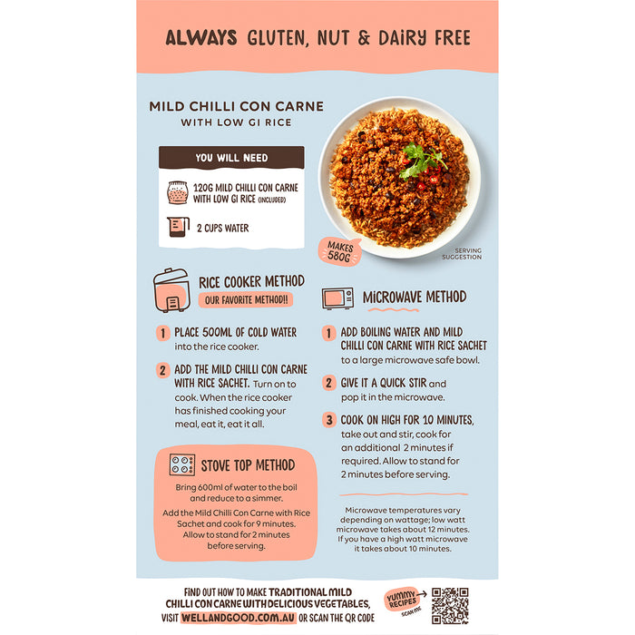 WELL & GOOD | Mild Chilli Con Carne with Low GI Rice