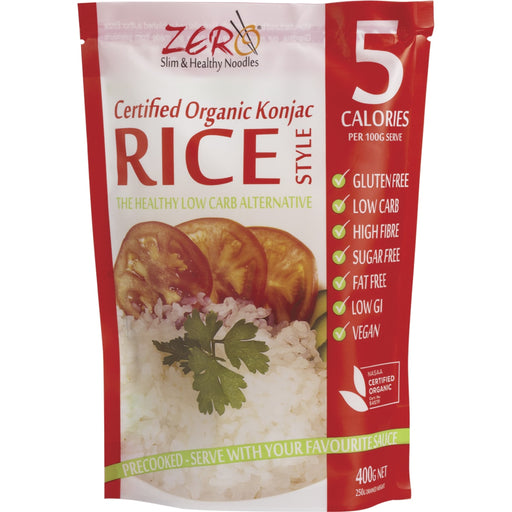 Package of ZER0 Slim & Healthy Noodles Konjac Rice Style on a white background